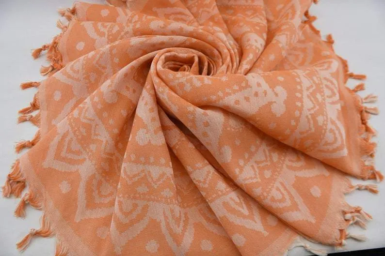 Orange Mandala 100% Cotton Round Beach Towel