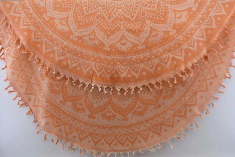 Orange Mandala 100% Cotton Round Beach Towel