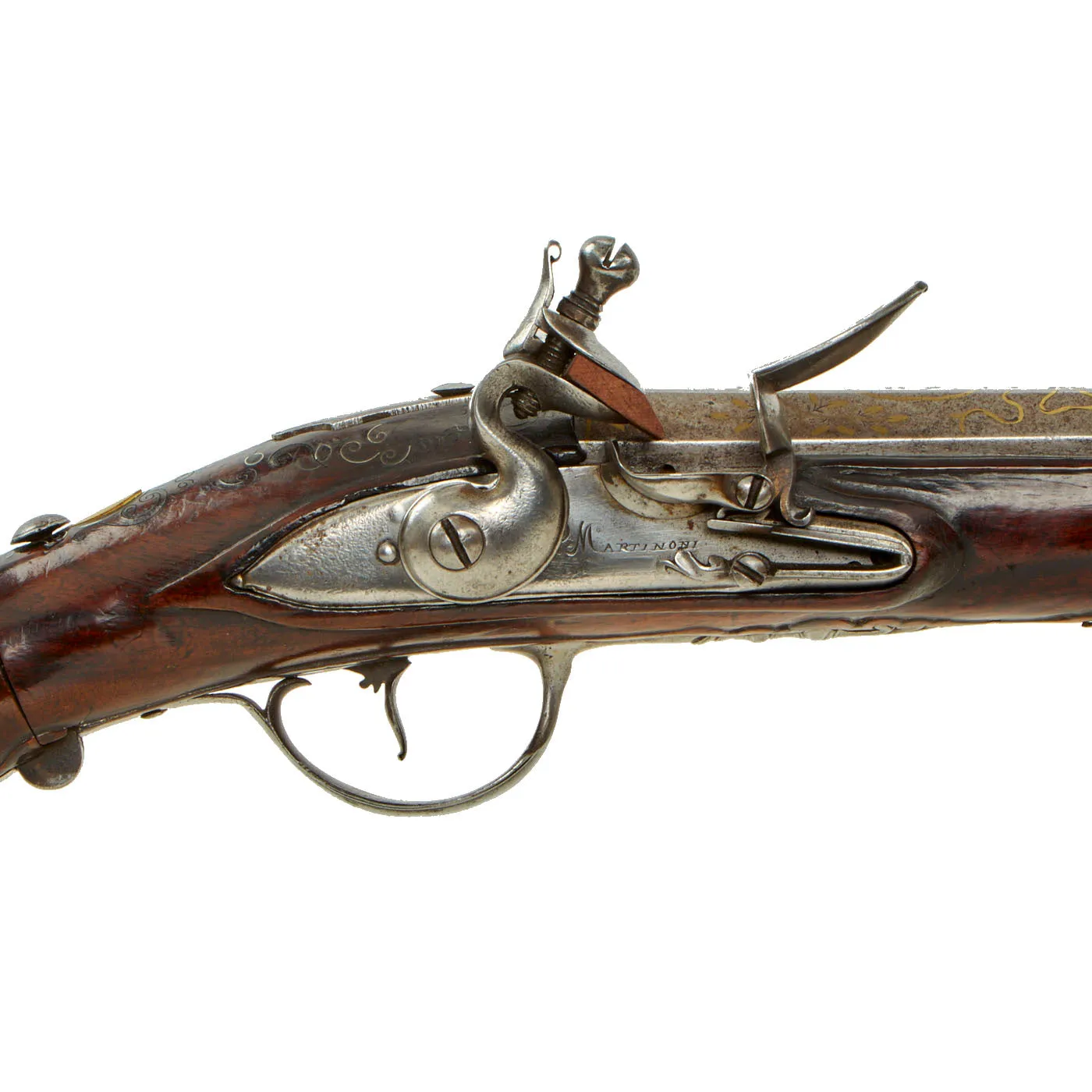 Original 18th Century Italian Ornate Flintlock Oval Muzzle Blunderbuss by Martinoni with Folding Stock circa 1750