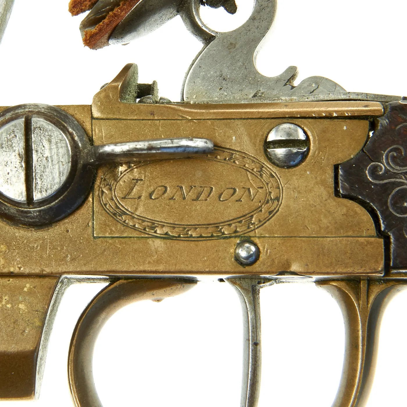 Original British Over & Under Flintlock Double Barrel Brass Tap Action Pistol by Richard of London c. 1780