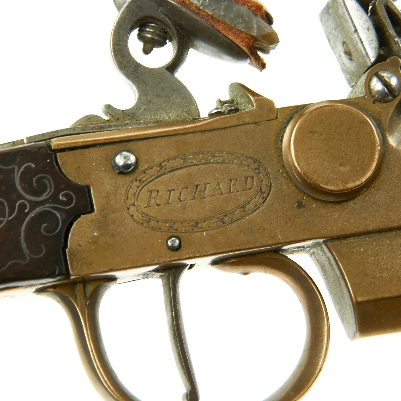 Original British Over & Under Flintlock Double Barrel Brass Tap Action Pistol by Richard of London c. 1780