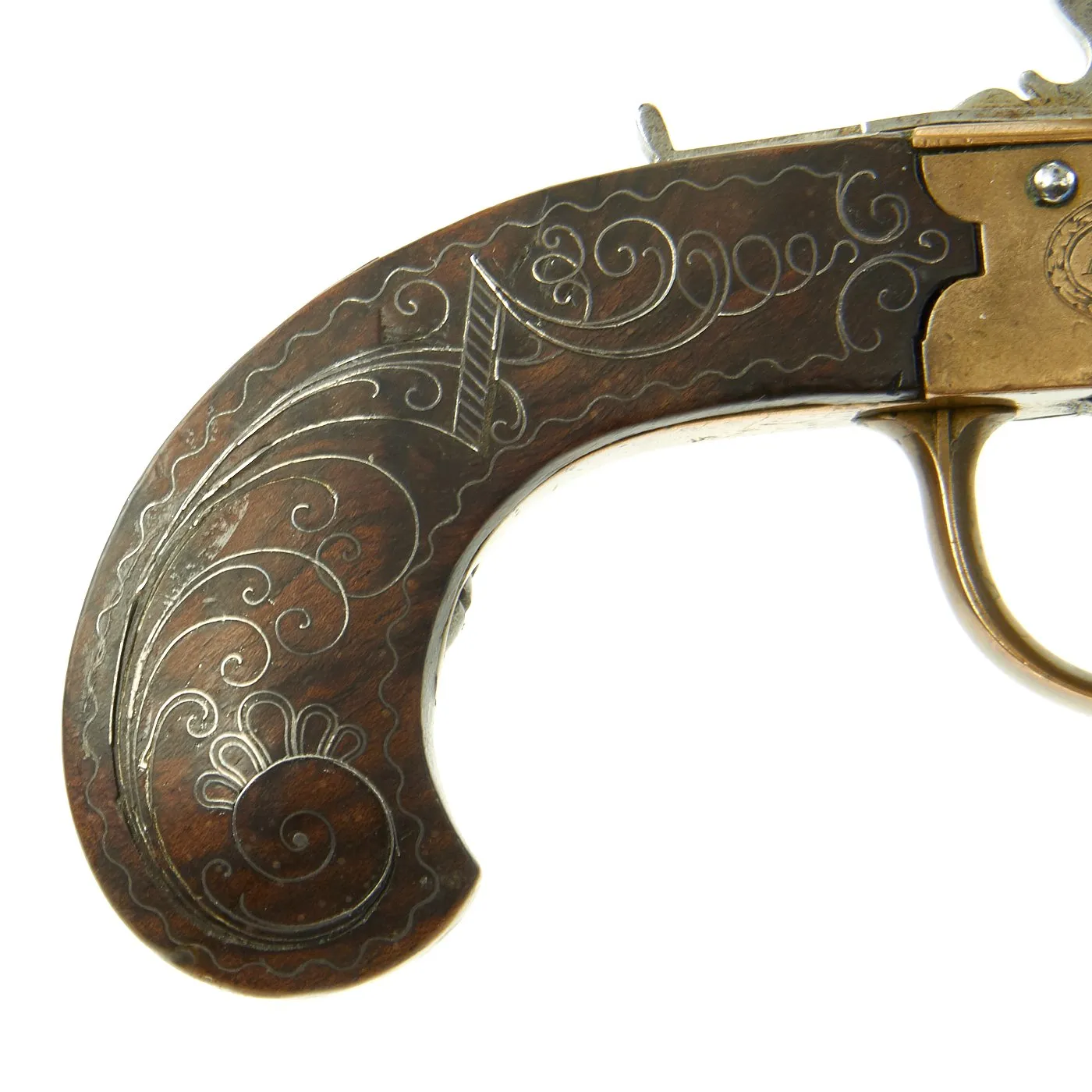 Original British Over & Under Flintlock Double Barrel Brass Tap Action Pistol by Richard of London c. 1780