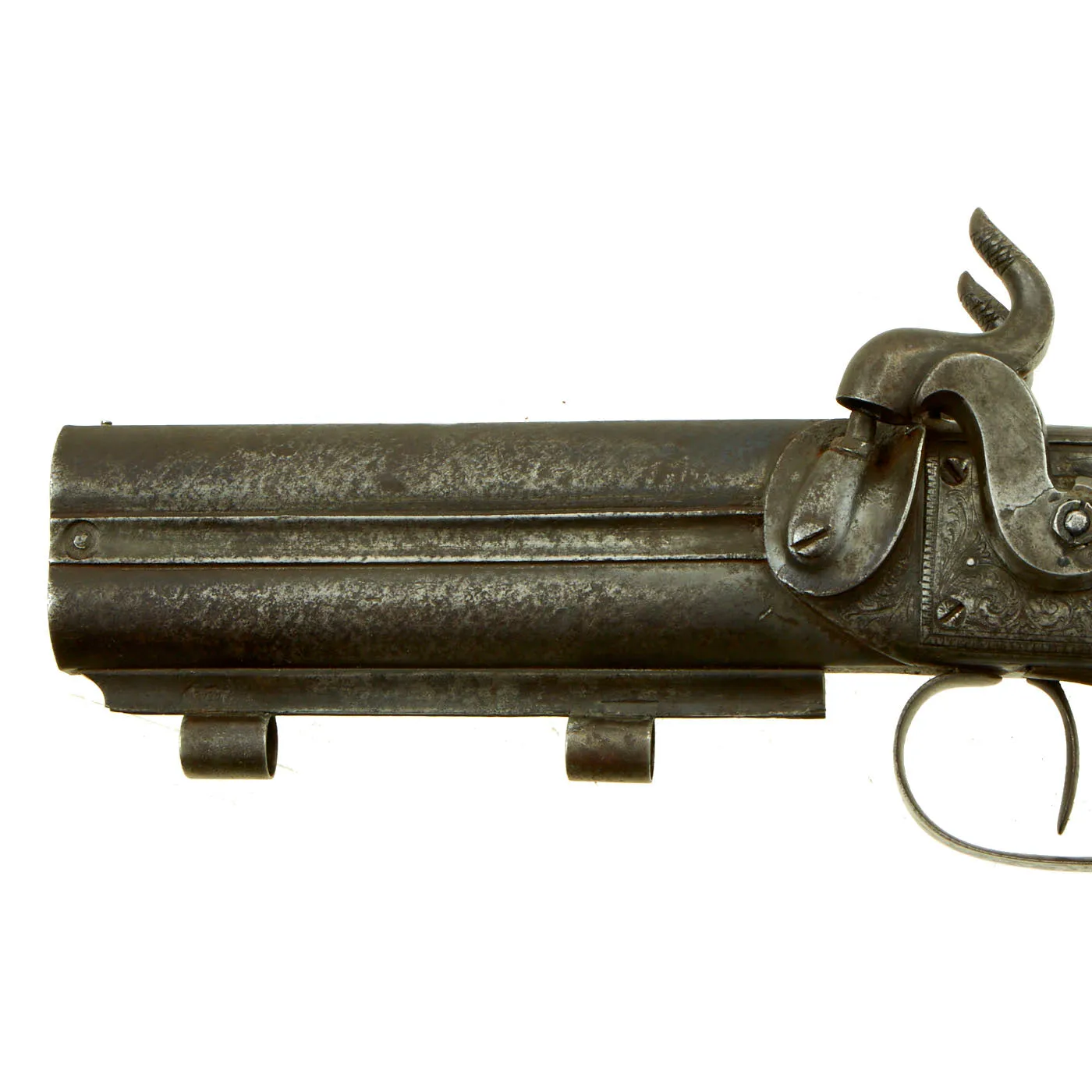 Original British Over and Under Double Barrel Howdah Percussion Pistol by William Griffiths of Manchester - circa 1850