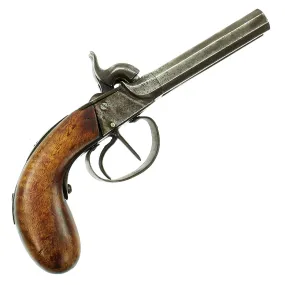 Original European Continental Double Barrel Percussion Overcoat Pistol - Circa 1840