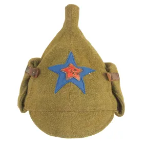 Original Soviet WWII Early M27 Budenovka Winter Cap With Early Cavalry Stamped Steel Badge