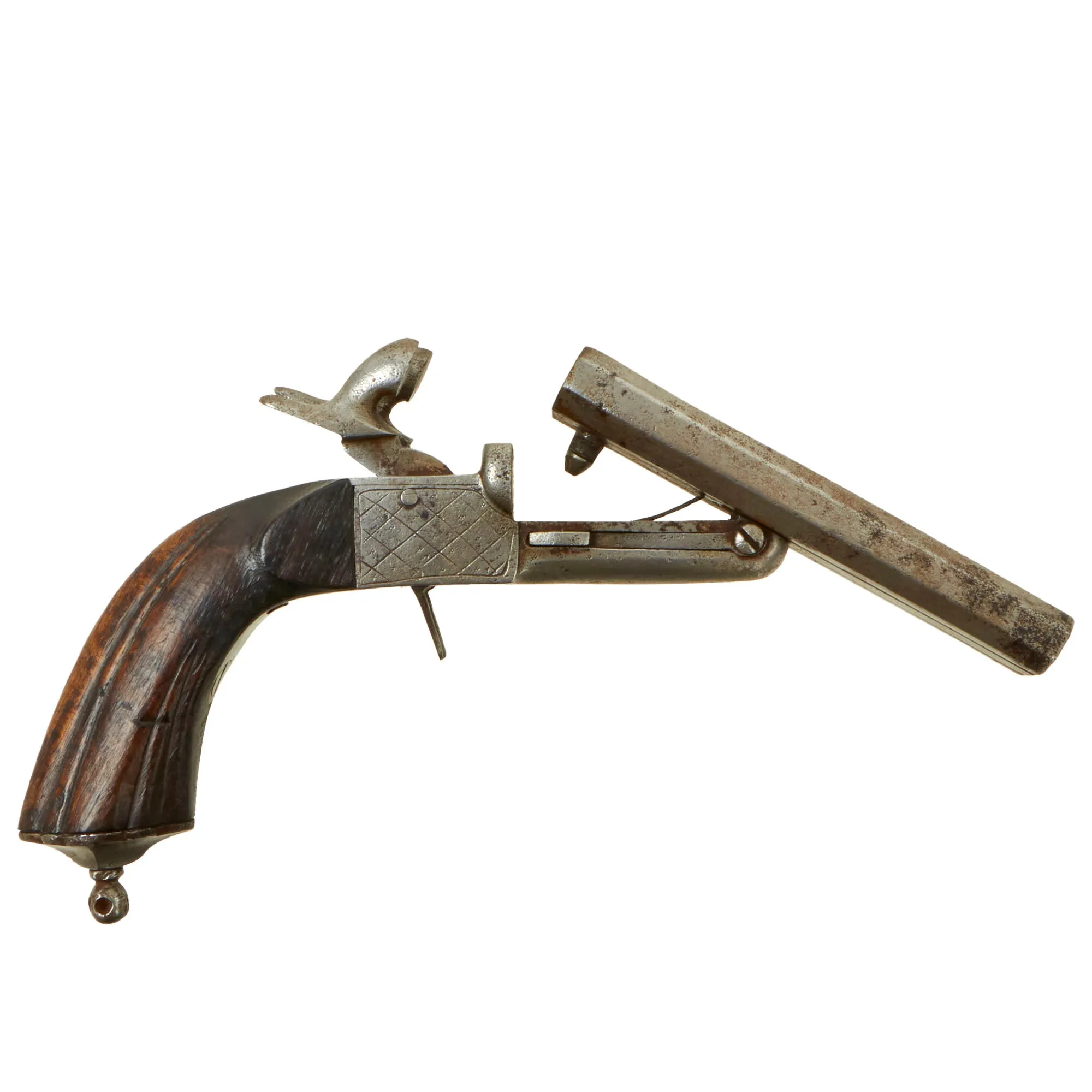 Original U.S. Civil War Era Belgian 11mm Pinfire Double Barrel Pistol with Hidden Triggers - circa 1855