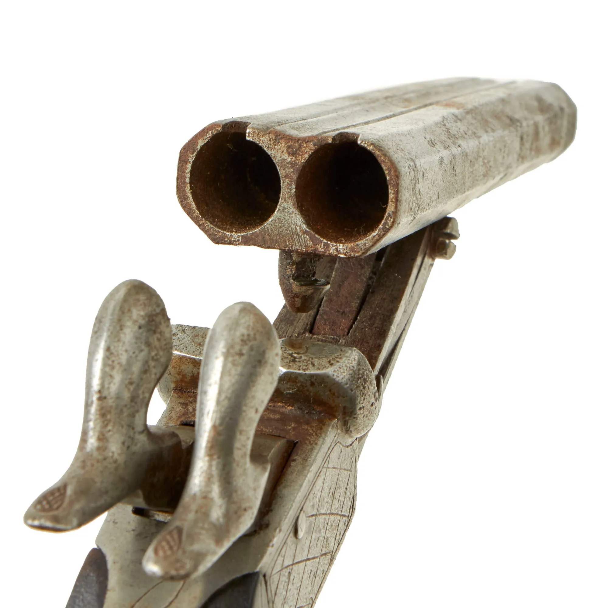 Original U.S. Civil War Era Belgian 11mm Pinfire Double Barrel Pistol with Hidden Triggers - circa 1855