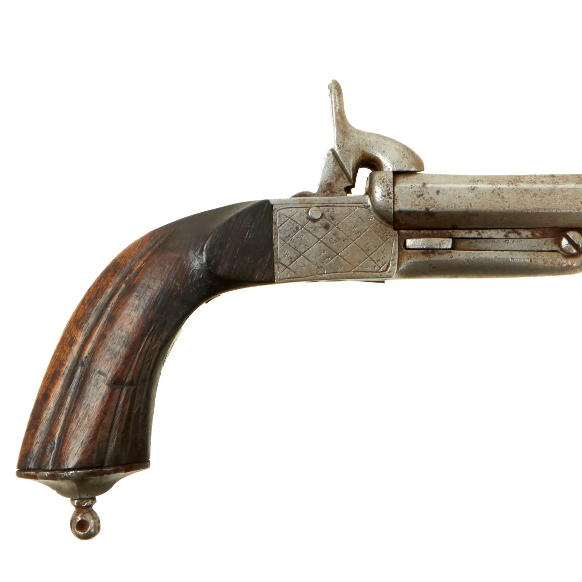 Original U.S. Civil War Era Belgian 11mm Pinfire Double Barrel Pistol with Hidden Triggers - circa 1855