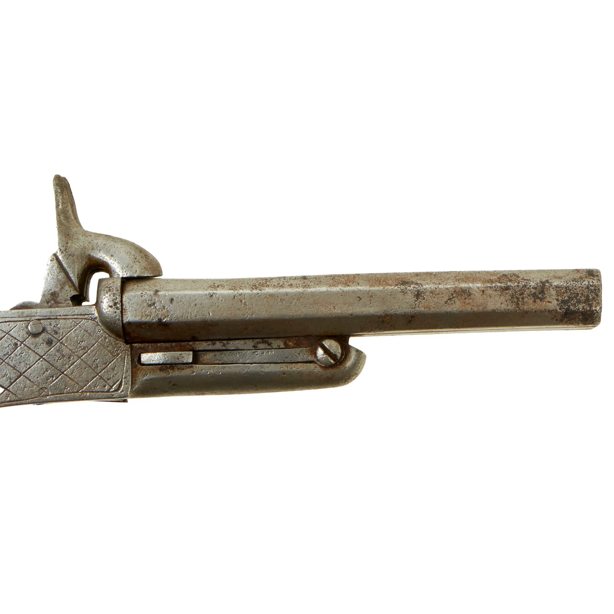 Original U.S. Civil War Era Belgian 11mm Pinfire Double Barrel Pistol with Hidden Triggers - circa 1855