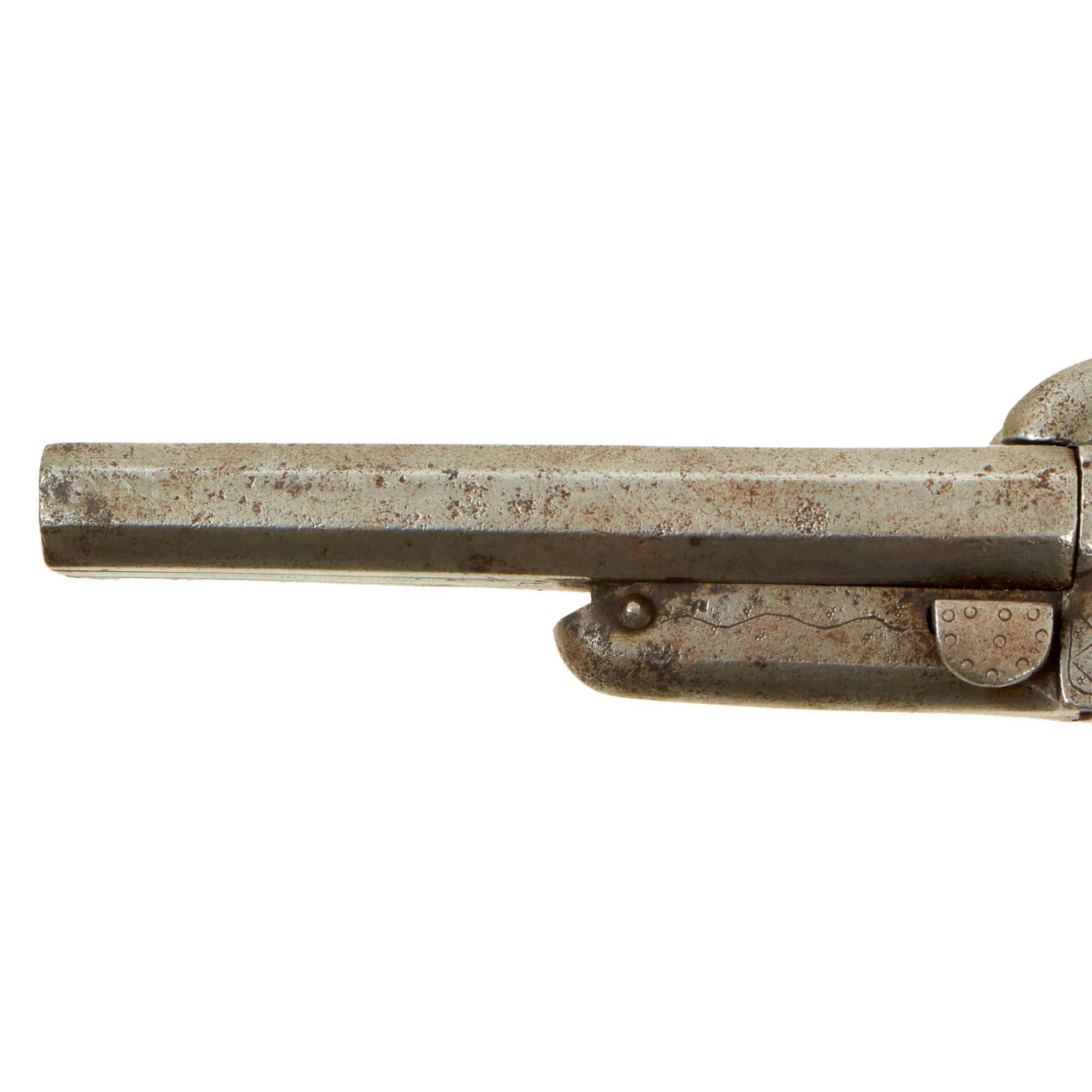 Original U.S. Civil War Era Belgian 11mm Pinfire Double Barrel Pistol with Hidden Triggers - circa 1855