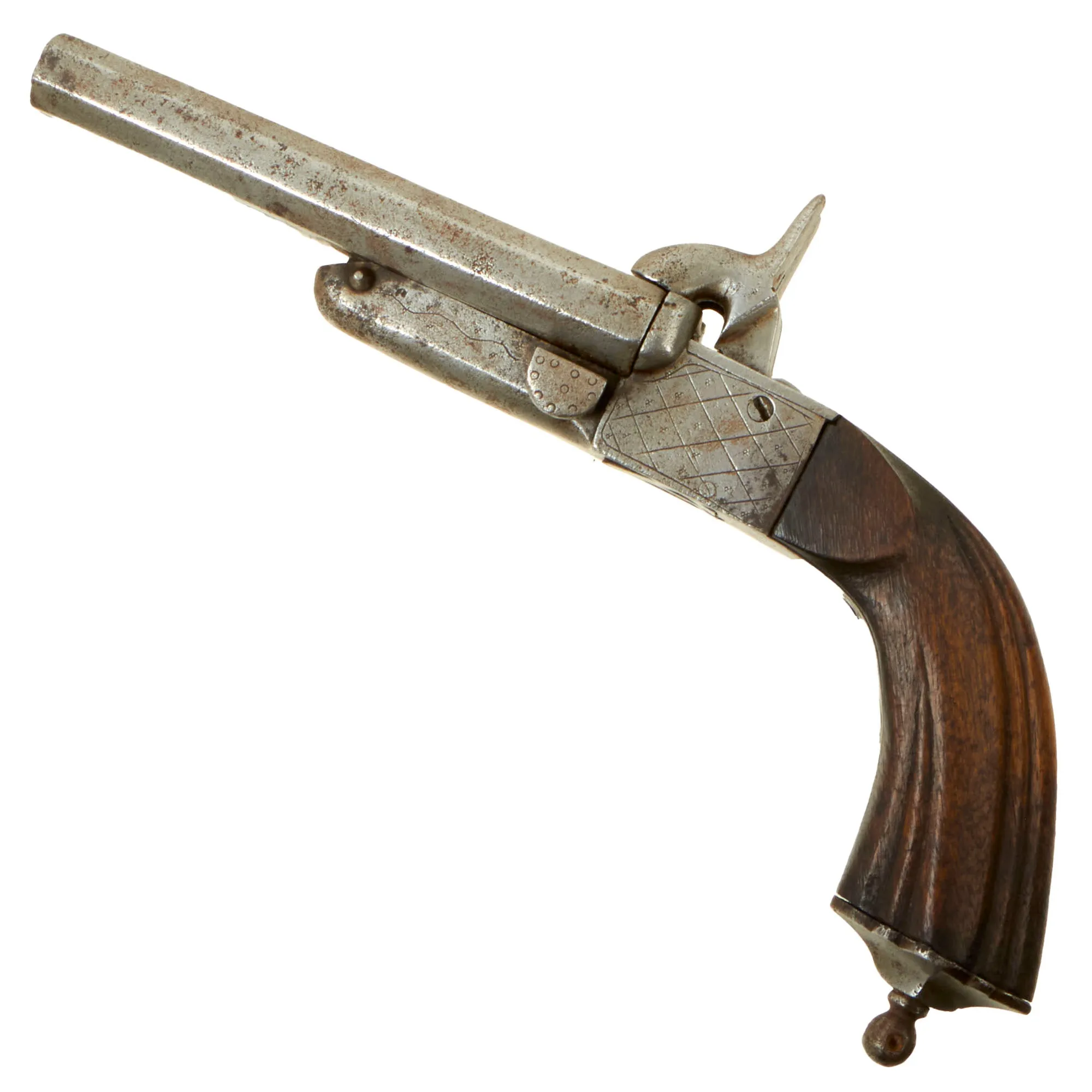 Original U.S. Civil War Era Belgian 11mm Pinfire Double Barrel Pistol with Hidden Triggers - circa 1855