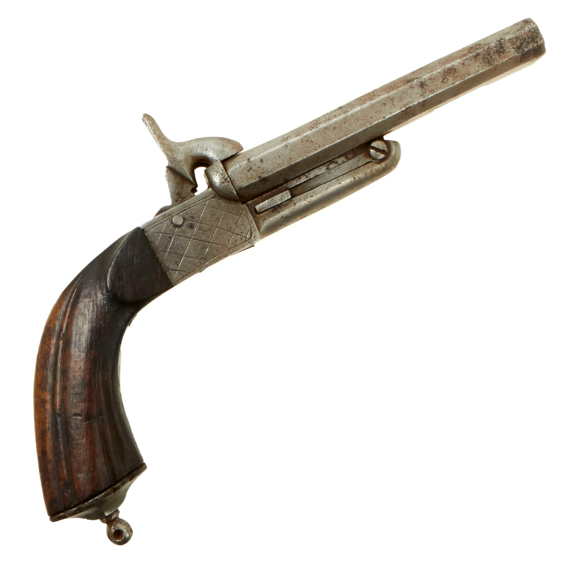 Original U.S. Civil War Era Belgian 11mm Pinfire Double Barrel Pistol with Hidden Triggers - circa 1855