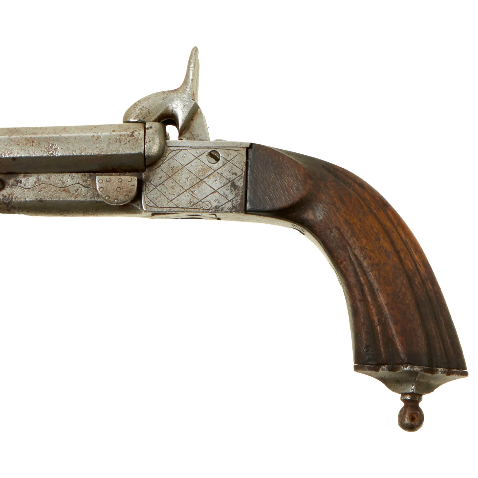 Original U.S. Civil War Era Belgian 11mm Pinfire Double Barrel Pistol with Hidden Triggers - circa 1855