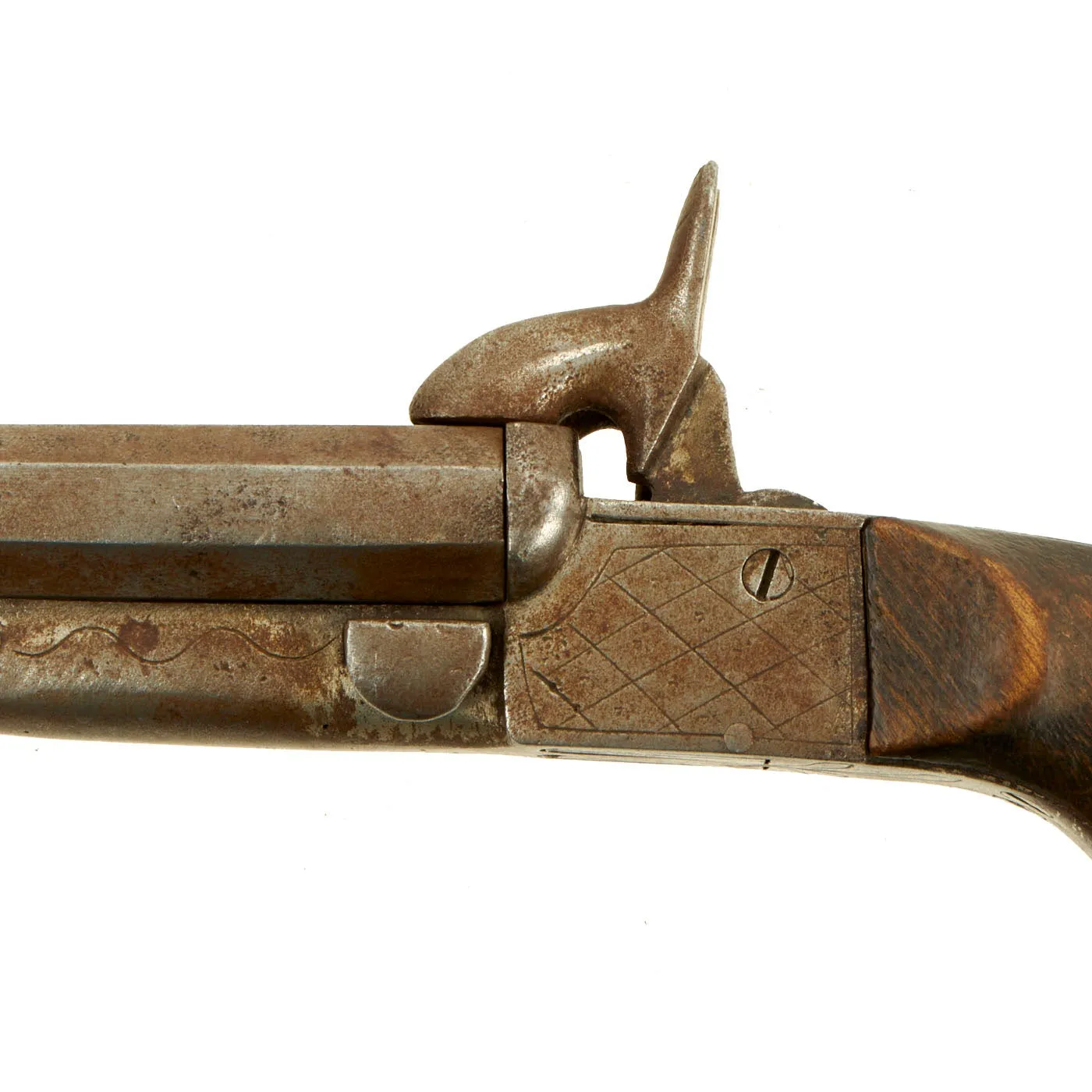 Original U.S. Civil War Era French Style Pinfire Double Barrel Pistol with Hidden Triggers - circa 1850