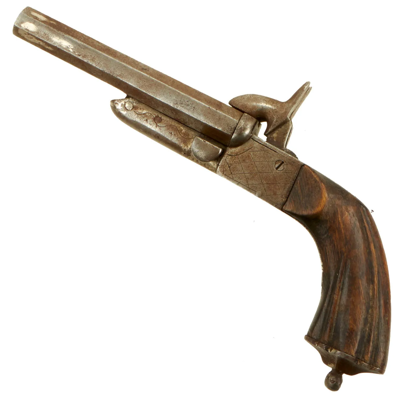 Original U.S. Civil War Era French Style Pinfire Double Barrel Pistol with Hidden Triggers - circa 1850