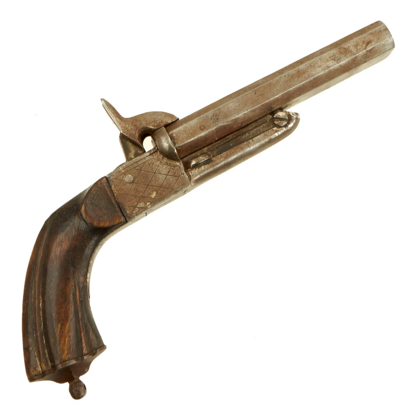 Original U.S. Civil War Era French Style Pinfire Double Barrel Pistol with Hidden Triggers - circa 1850