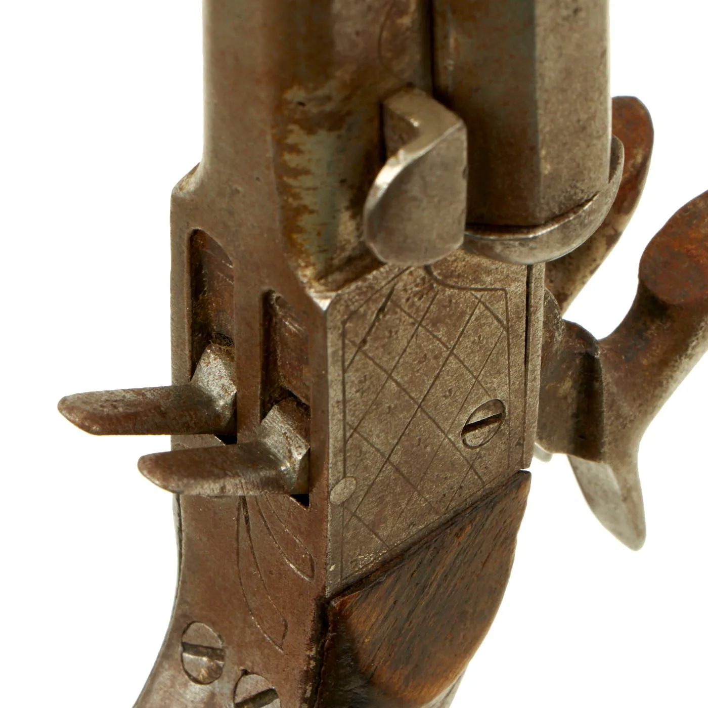 Original U.S. Civil War Era French Style Pinfire Double Barrel Pistol with Hidden Triggers - circa 1850