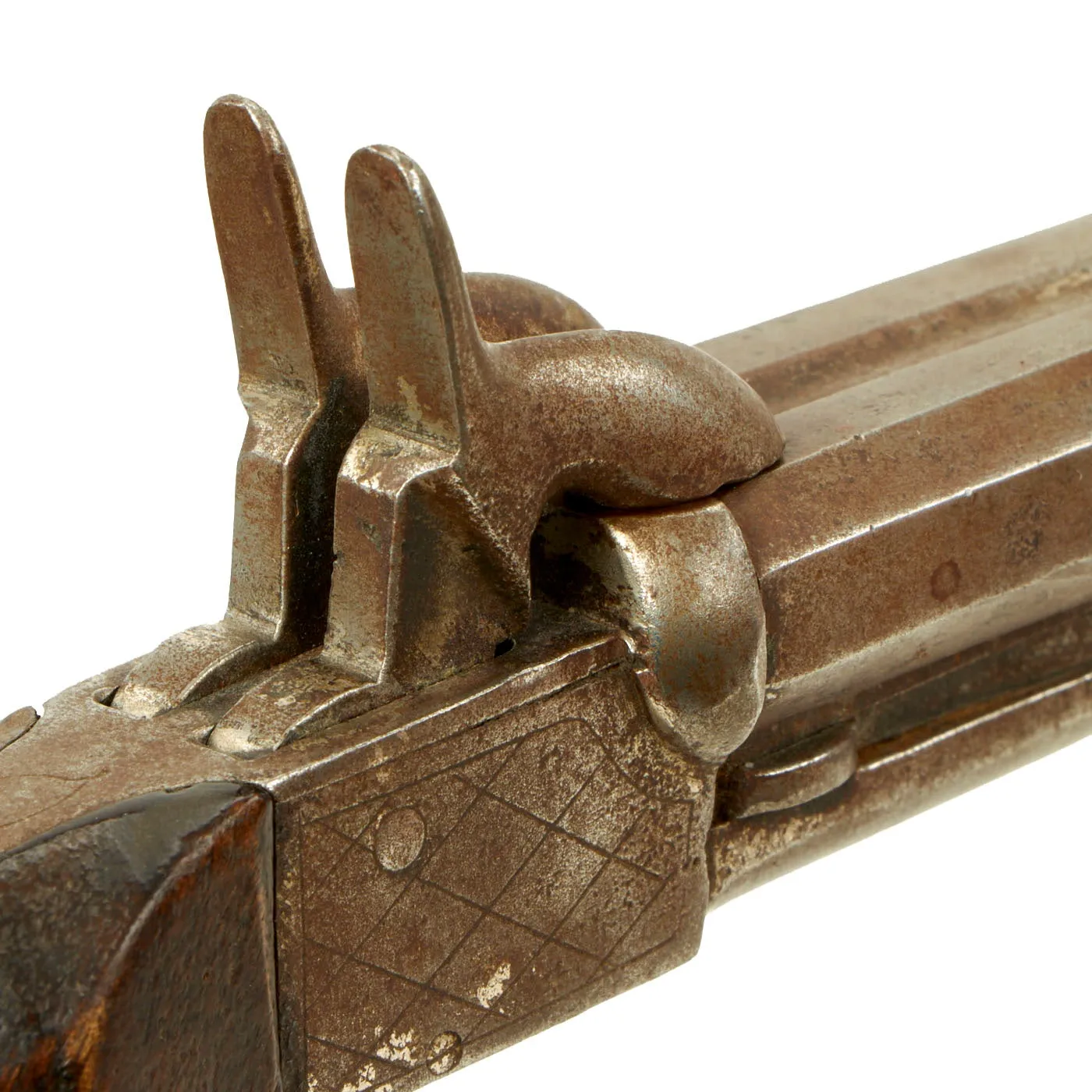 Original U.S. Civil War Era French Style Pinfire Double Barrel Pistol with Hidden Triggers - circa 1850