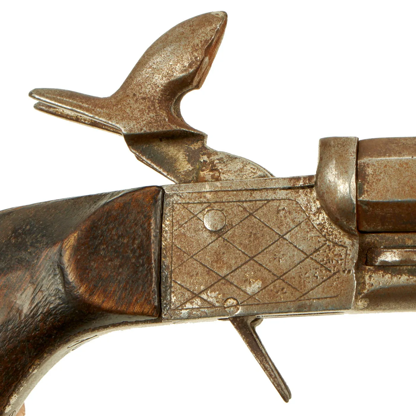 Original U.S. Civil War Era French Style Pinfire Double Barrel Pistol with Hidden Triggers - circa 1850