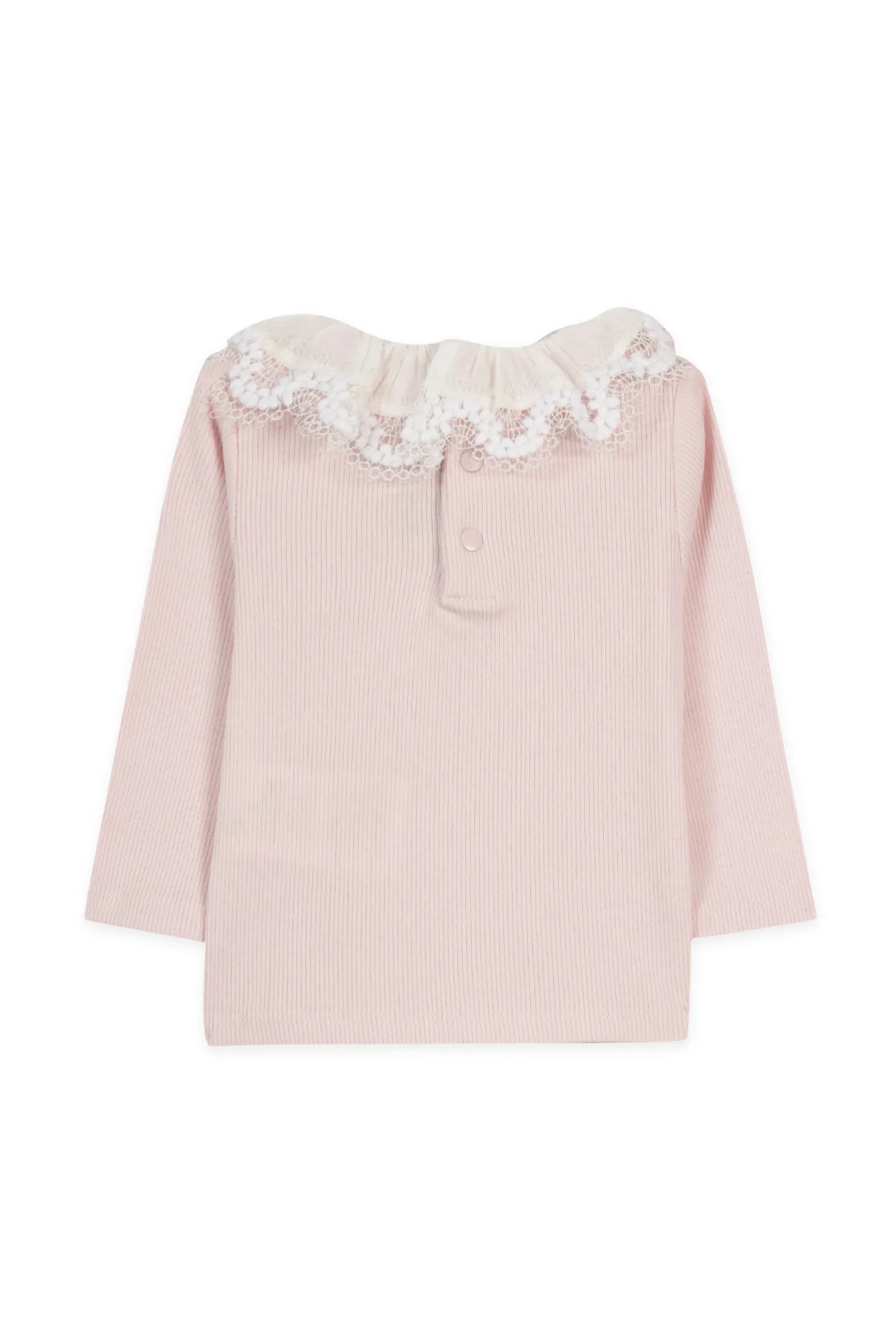 Pale Pink Lace Collar Ribbed Baby Sweater