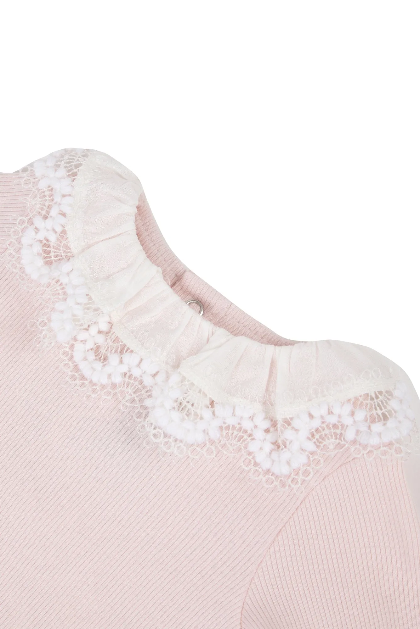 Pale Pink Lace Collar Ribbed Baby Sweater