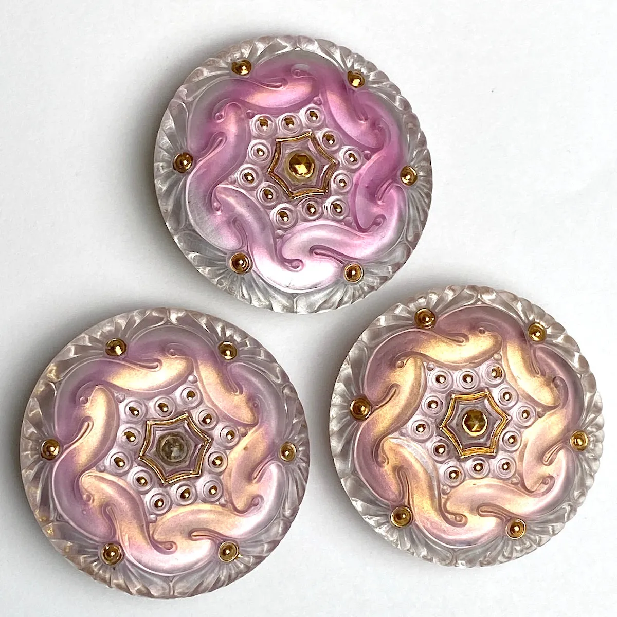 Peachy Pink Czech Glass Handpainted Button 1-5/8", Susan Clarke  #SC278B