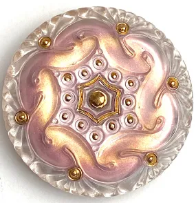 Peachy Pink Czech Glass Handpainted Button 1-5/8", Susan Clarke  #SC278B