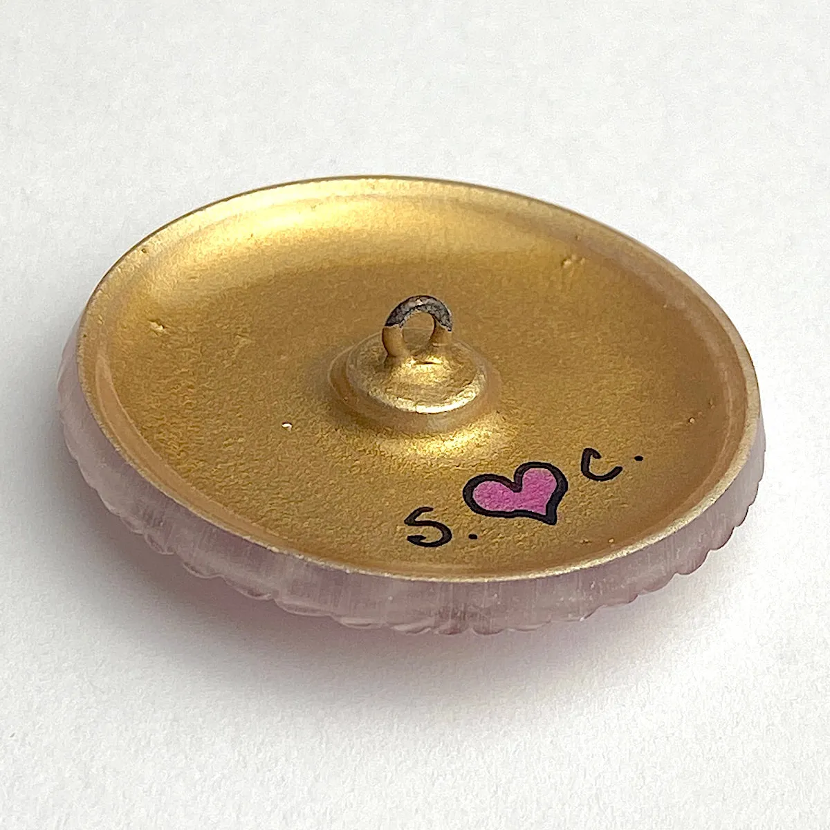 Peachy Pink Czech Glass Handpainted Button 1-5/8", Susan Clarke  #SC278B