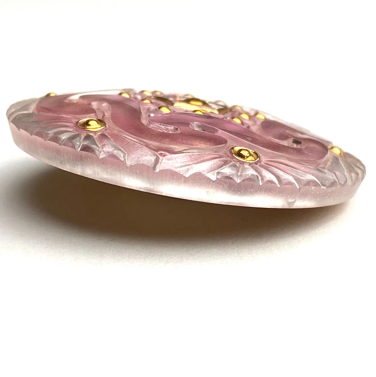 Peachy Pink Czech Glass Handpainted Button 1-5/8", Susan Clarke  #SC278B