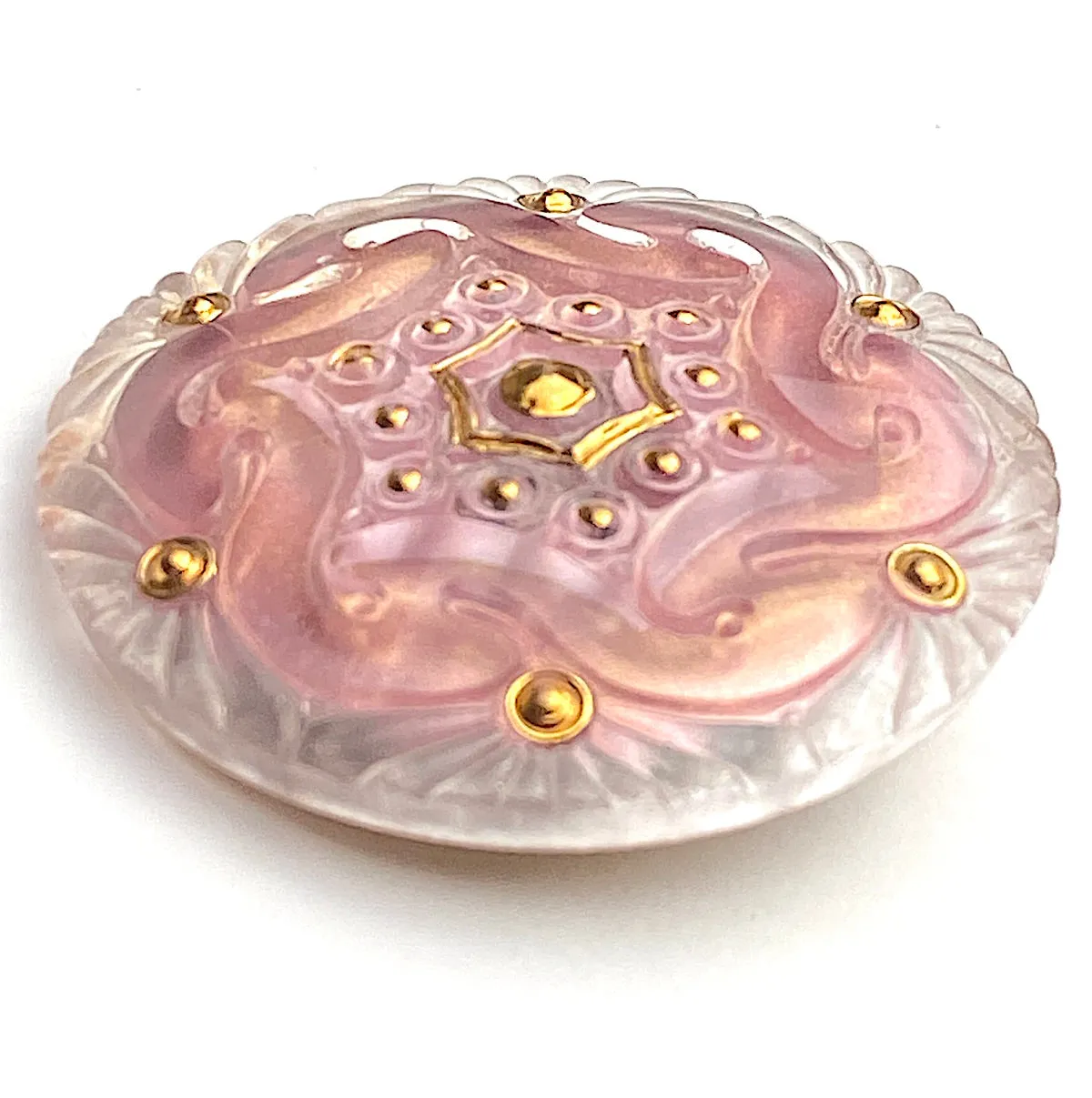 Peachy Pink Czech Glass Handpainted Button 1-5/8", Susan Clarke  #SC278B