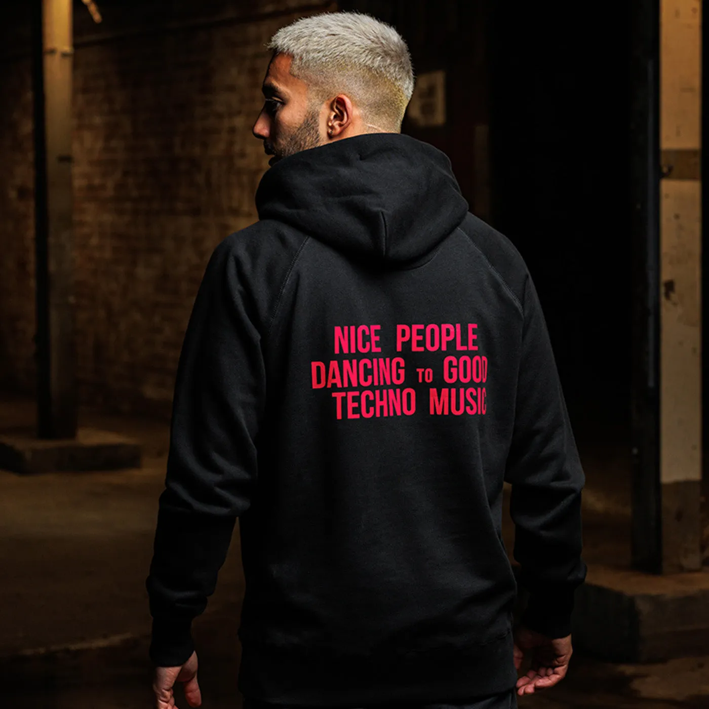 Peoples Techno Back Print- Pullover Hood - Black