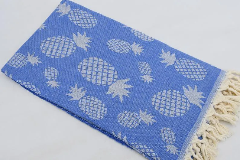 Pineapple Blue 100% Cotton Towel