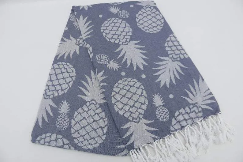 Pineapple Blue Gray 100% Cotton Towel