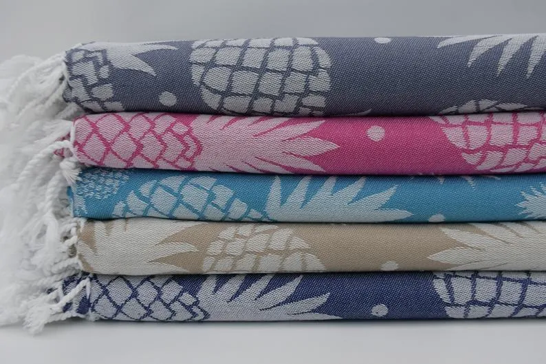 Pineapple Blue Gray 100% Cotton Towel