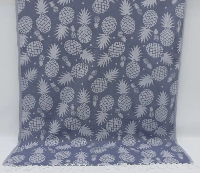 Pineapple Blue Gray 100% Cotton Towel