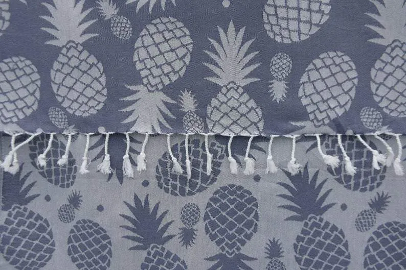 Pineapple Blue Gray 100% Cotton Towel