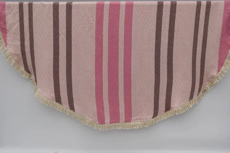 Pink and Burgundy 100% Cotton Round Beach Towel