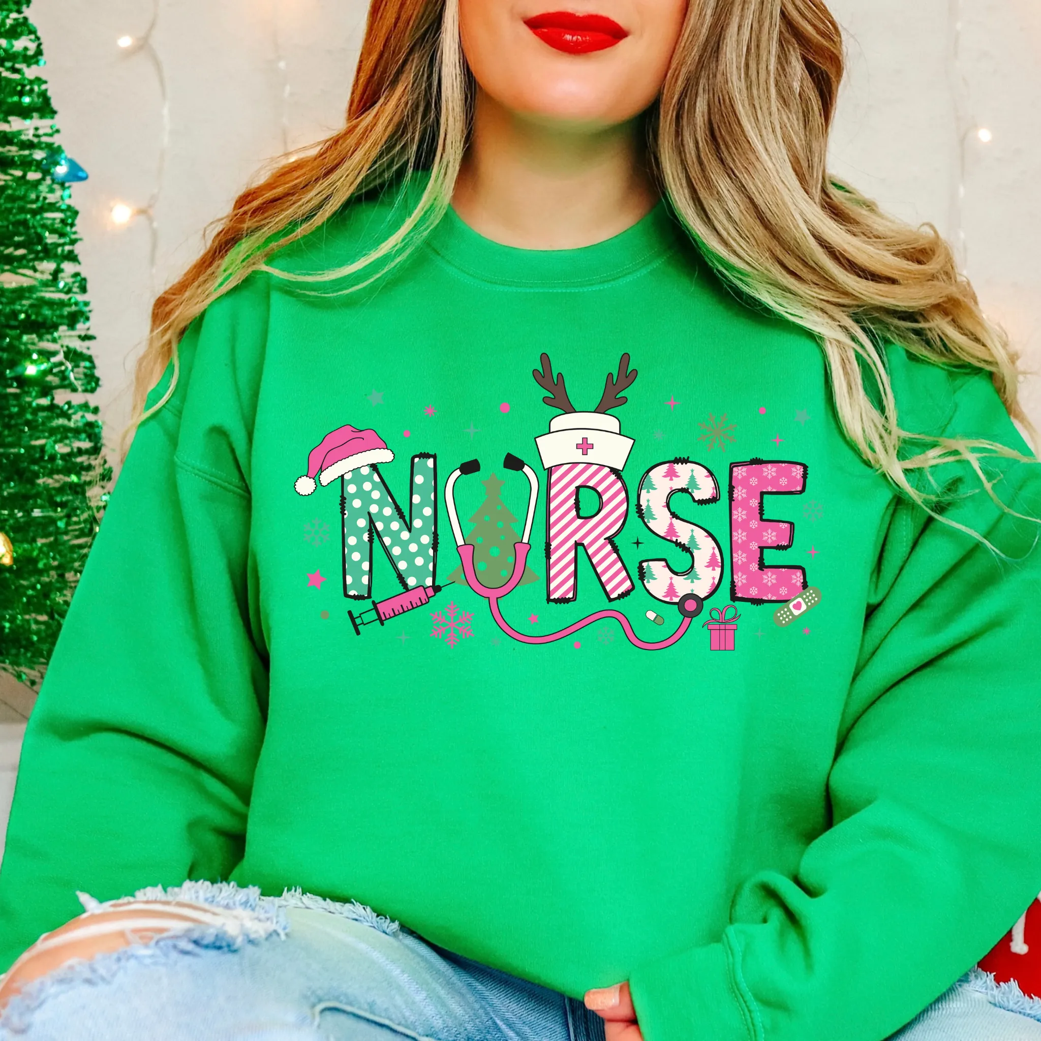 Pink Christmas Nurse Sweatshirt