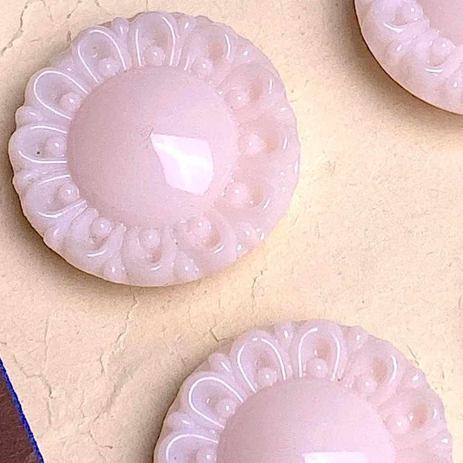 Pink Lace-Edge Flower Domed Vintage Glass Buttons 3/4", Card of 6  #BK-417