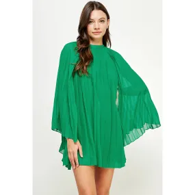 Pleated Chiffon Cape Shift Mini Dress