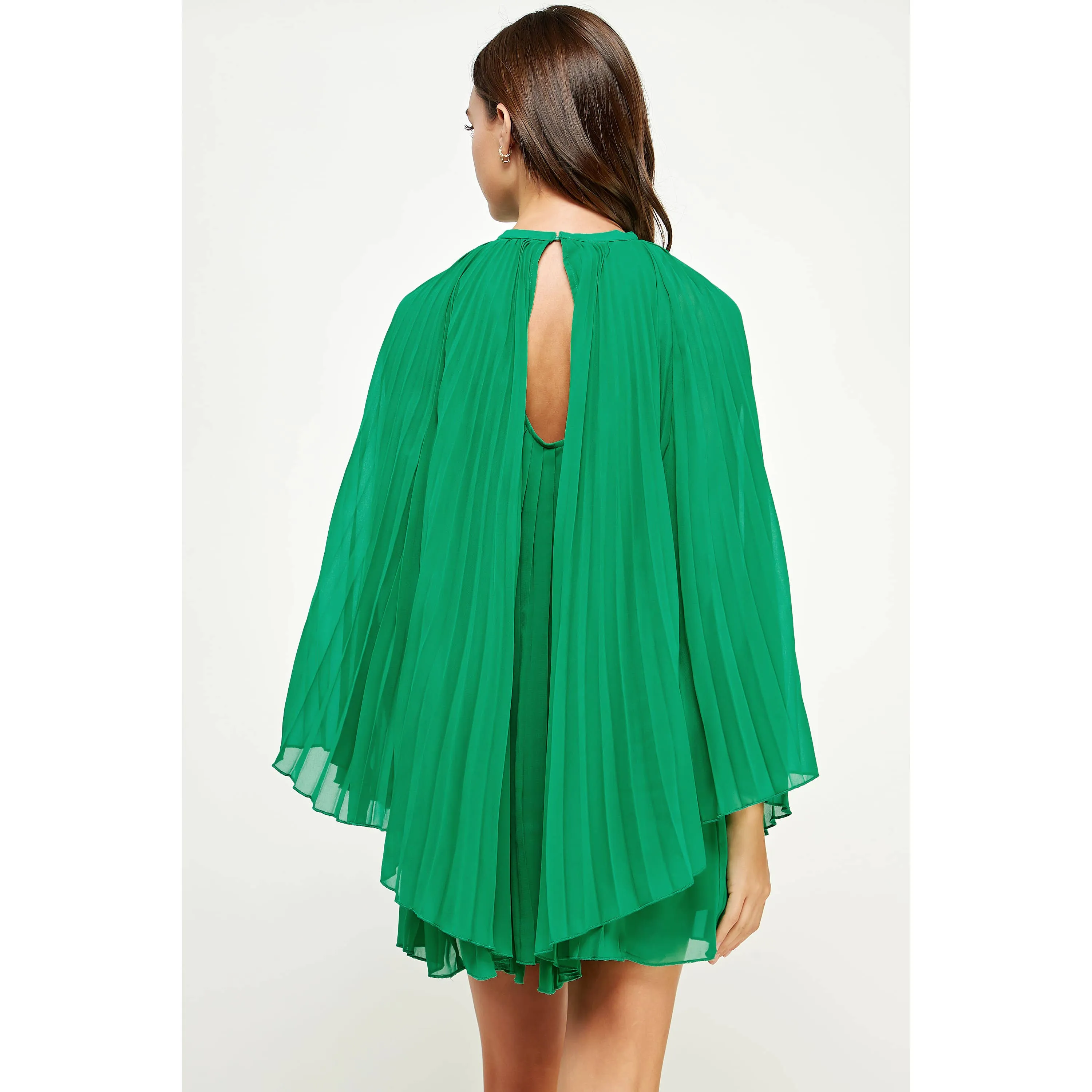 Pleated Chiffon Cape Shift Mini Dress