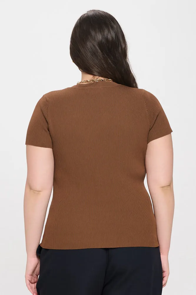 Plus Ribbed Sweater in Chocolate by Blu Pepper