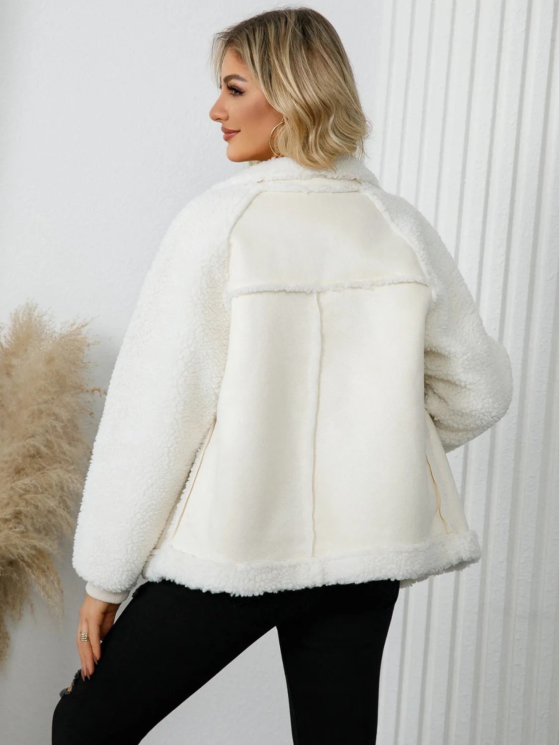 Pocketed Sherpa Zip Up Long Sleeve Jacket | Outerwear | Winter Fashion