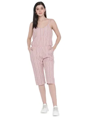 Porsorte Womens Spagetti Straps 100% Cotton Peach Pink Cullotes Jumpsuit