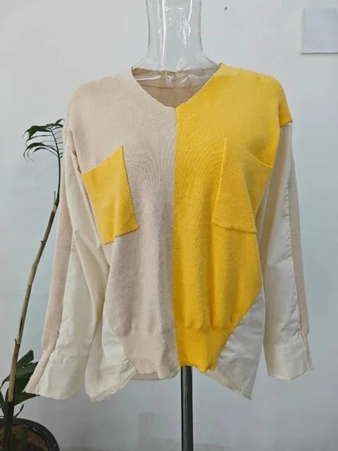 Pre Order:  Contrasting Colors Knitted Loose Blouse