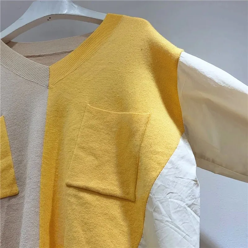 Pre Order:  Contrasting Colors Knitted Loose Blouse