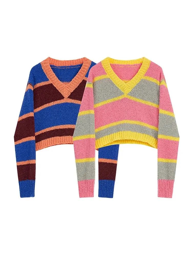 Pre Order:  Stripes Cropped Knit Sweater