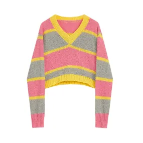 Pre Order:  Stripes Cropped Knit Sweater