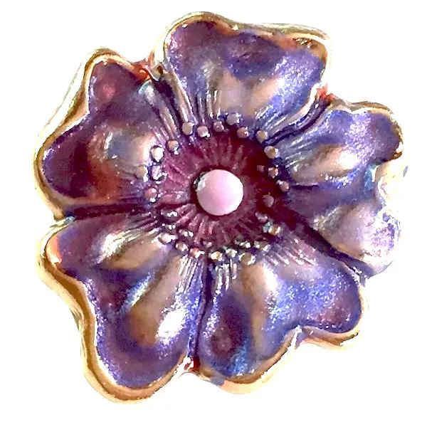 Purple   Gold Flower 3/4" Enamel Metal Button, by Susan Clarke Designs