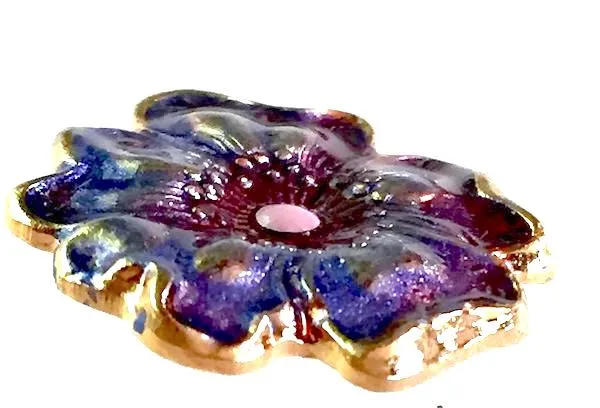 Purple   Gold Flower 3/4" Enamel Metal Button, by Susan Clarke Designs